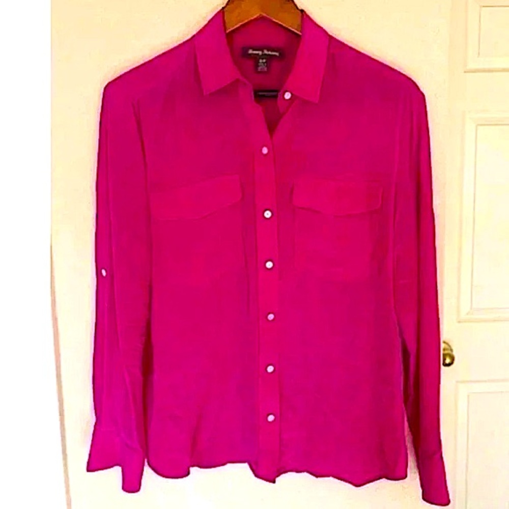 Tommy Bahama Silk Magenta Button Down Blouse Small